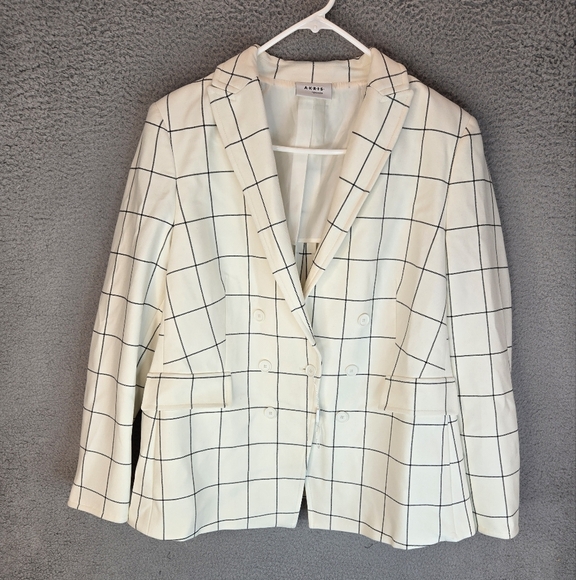 Akris Punto Cream & Black Windowpane Jacket Womens Sz 16 Partially Lined Pockets - Picture 2 of 16